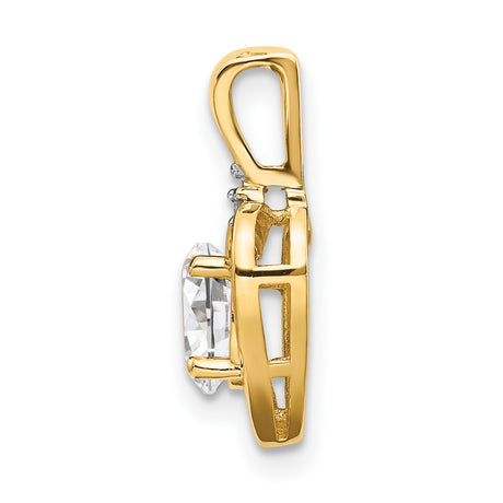 14k Yellow Gold Heart Pendant with Oval Cubic Zirconia and Diamond Accent