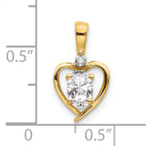 14k Yellow Gold Heart Pendant with Oval Cubic Zirconia and Diamond Accent