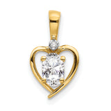 14k Yellow Gold Heart Pendant with Oval Cubic Zirconia and Diamond Accent
