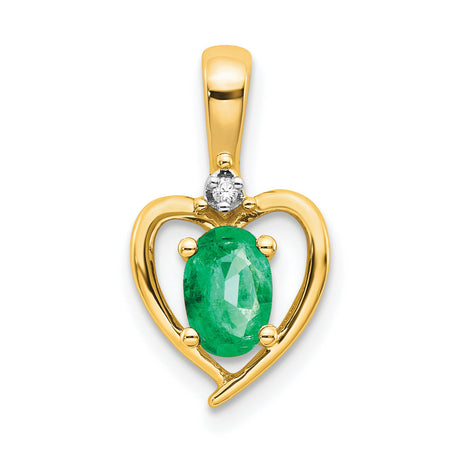 14k Yellow Gold Heart Pendant with Oval Emerald and Diamond Accents, Romantic Jewelry for Women