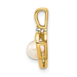 14k Yellow Gold Heart Pendant with White Pearl and Diamond Accent , Open Heart Design
