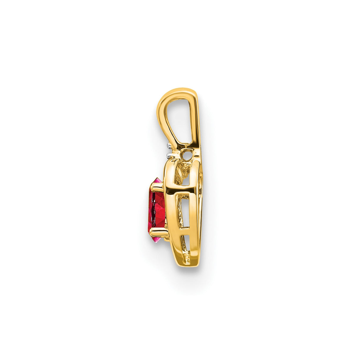 14k Yellow Gold Heart Pendant with Ruby and Diamond Accent, Romantic Womens Jewelry