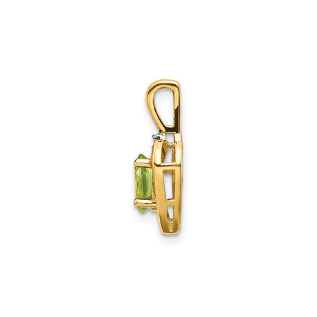 14k Yellow Gold Heart Pendant with Oval Peridot and Diamond Accent Charm for Women