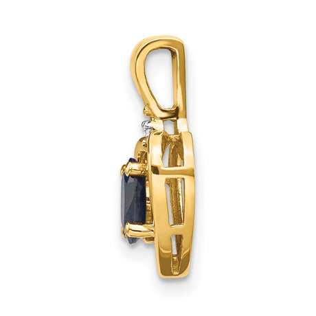 14k Yellow Gold Heart Pendant with Oval Sapphire and Diamond Accent