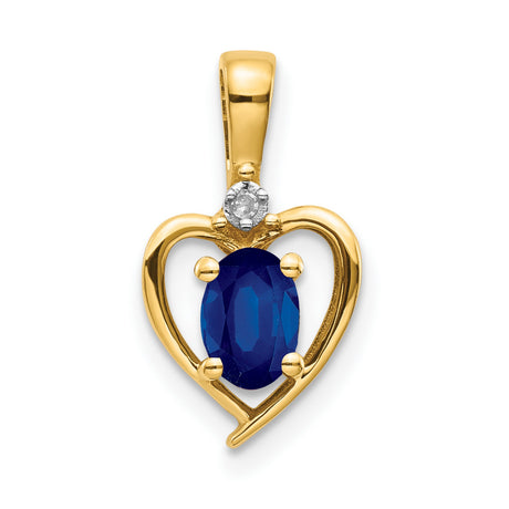 14k Yellow Gold Heart Pendant with Oval Sapphire and Diamond Accent