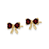 14k Yellow Gold Bow Stud Earrings with Heart-Shaped Garnet, Romantic Heart Design