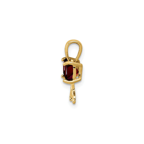 14k Yellow Gold Heart Bow Pendant with Garnet, Romantic Ribbon Design Jewelry for Women