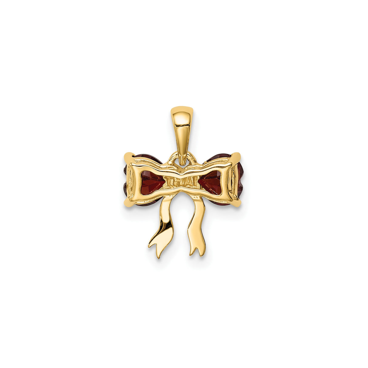 14k Yellow Gold Heart Bow Pendant with Garnet, Romantic Ribbon Design Jewelry for Women