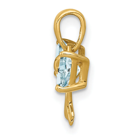 Polished Aquamarine Bow Charm Pendant in Real 14k Yellow Gold