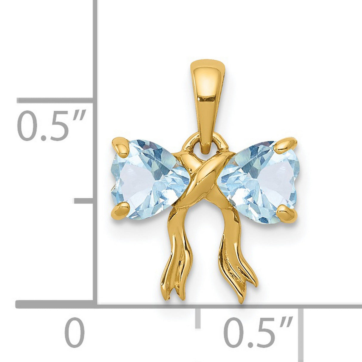 Polished Aquamarine Bow Charm Pendant in Real 14k Yellow Gold