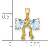 Polished Aquamarine Bow Charm Pendant in Real 14k Yellow Gold