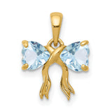 Polished Aquamarine Bow Charm Pendant in Real 14k Yellow Gold