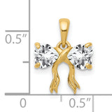 Polished White Topaz Bow Charm Pendant in Real 14k Yellow Gold