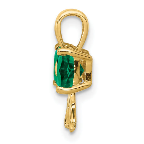 Polished Created Emerald Bow Charm Pendant in Real 14k Yellow Gold