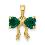 Polished Created Emerald Bow Charm Pendant in Real 14k Yellow Gold