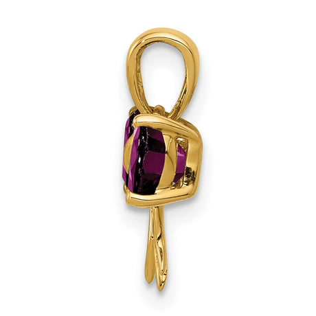 Polished Rhodolite Bow Charm Pendant in Real 14k Yellow Gold