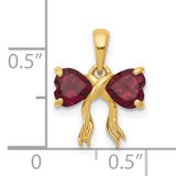 Polished Rhodolite Bow Charm Pendant in Real 14k Yellow Gold