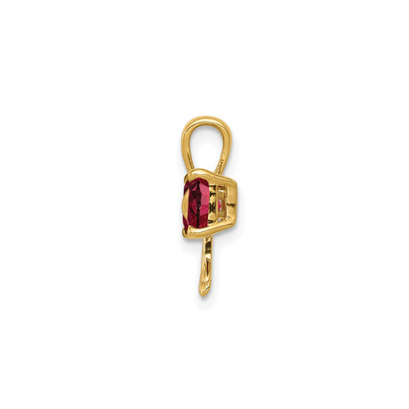 14k Yellow Gold Heart Ribbon Pendant with Lab Created Ruby Gemstones, Bow Design