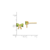 14k Yellow Gold Bow Stud Earrings with Heart-Shaped Peridot Gemstones for Women