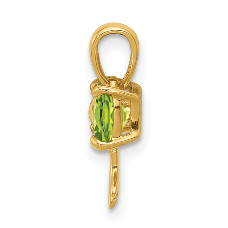 Polished Peridot Bow Charm Pendant in Real 14k Yellow Gold