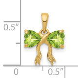 Polished Peridot Bow Charm Pendant in Real 14k Yellow Gold