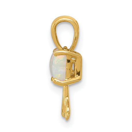 Polished Created Opal Bow Charm Pendant in Real 14k Yellow Gold