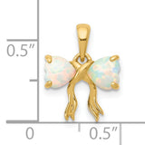 Polished Created Opal Bow Charm Pendant in Real 14k Yellow Gold