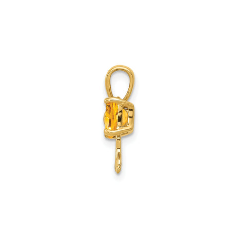 14k Yellow Gold Bow Pendant with Heart-Shaped Citrine Gemstones, Romantic Design