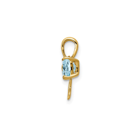 14k Yellow Gold Bow Pendant with Heart Shaped Swiss Blue Topaz, Romantic Charm for Women