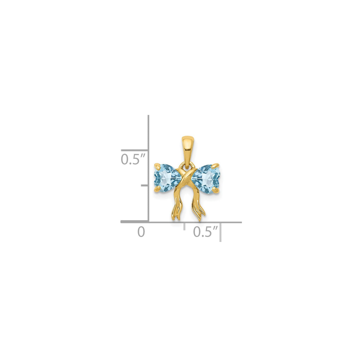 14k Yellow Gold Bow Pendant with Heart Shaped Swiss Blue Topaz, Romantic Charm for Women