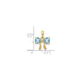 14k Yellow Gold Bow Pendant with Heart Shaped Swiss Blue Topaz, Romantic Charm for Women