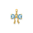 14k Yellow Gold Bow Pendant with Heart Shaped Swiss Blue Topaz, Romantic Charm for Women