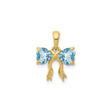 14k Yellow Gold Bow Pendant with Heart Shaped Swiss Blue Topaz, Romantic Charm for Women