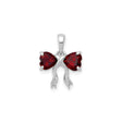 14k White Gold Heart Garnet Pendant with Bow Design for Women