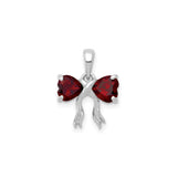 14k White Gold Heart Garnet Pendant with Bow Design for Women
