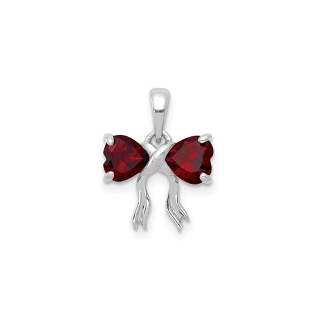 14k White Gold Heart Garnet Pendant with Bow Design for Women