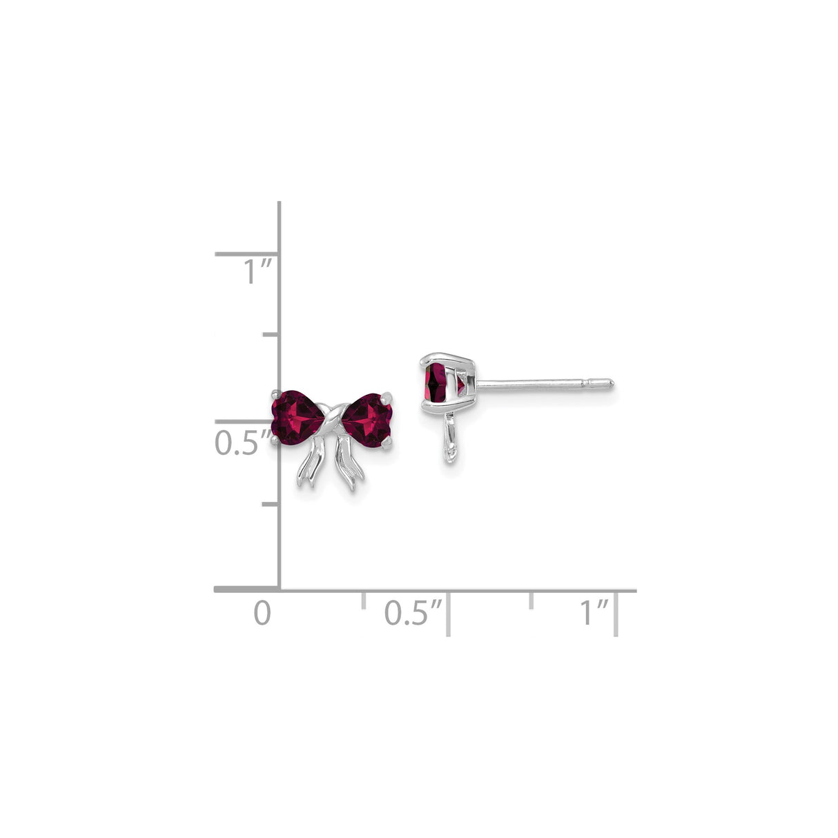 14k White Gold Bow Stud Earrings with Heart Shaped Created Ruby Gemstones for Women and Girls