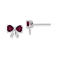 14k White Gold Bow Stud Earrings with Heart Shaped Created Ruby Gemstones for Women and Girls