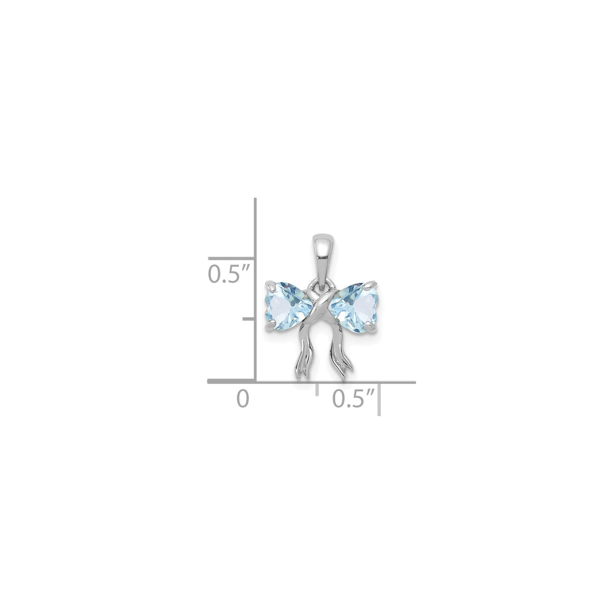 14k White Gold Pendant with Aquamarine Heart Gemstones and Butterfly Ribbon Design