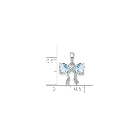 14k White Gold Pendant with Aquamarine Heart Gemstones and Butterfly Ribbon Design