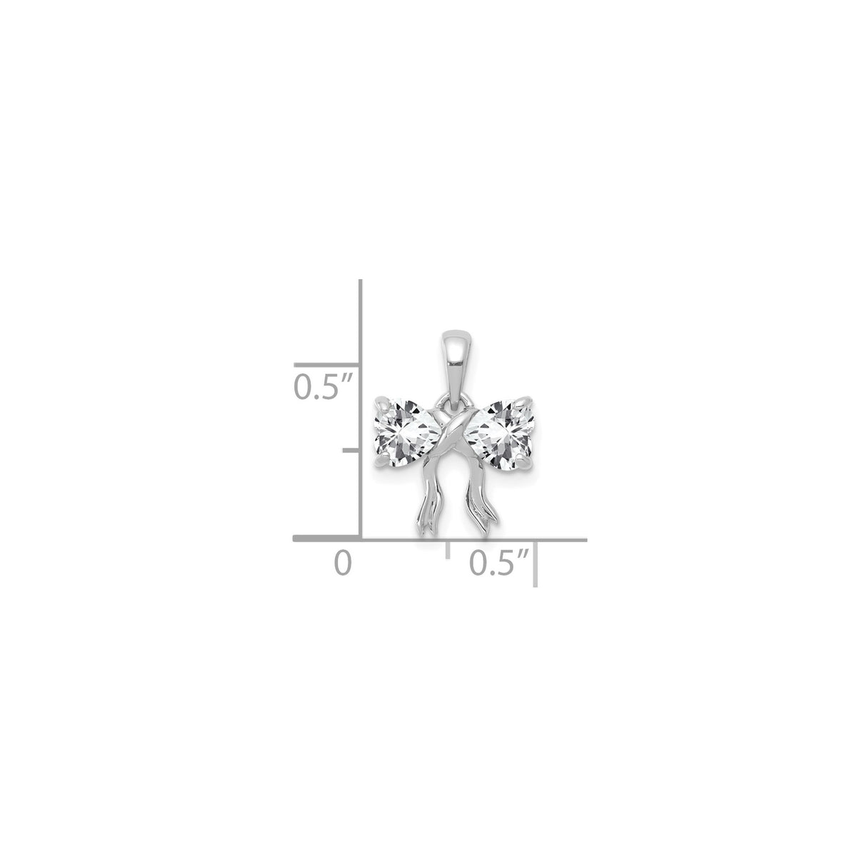 14k White Gold Heart Pendant with Bow Design and Cubic Zirconia Accents