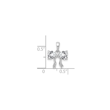 14k White Gold Heart Pendant with Bow Design and Cubic Zirconia Accents