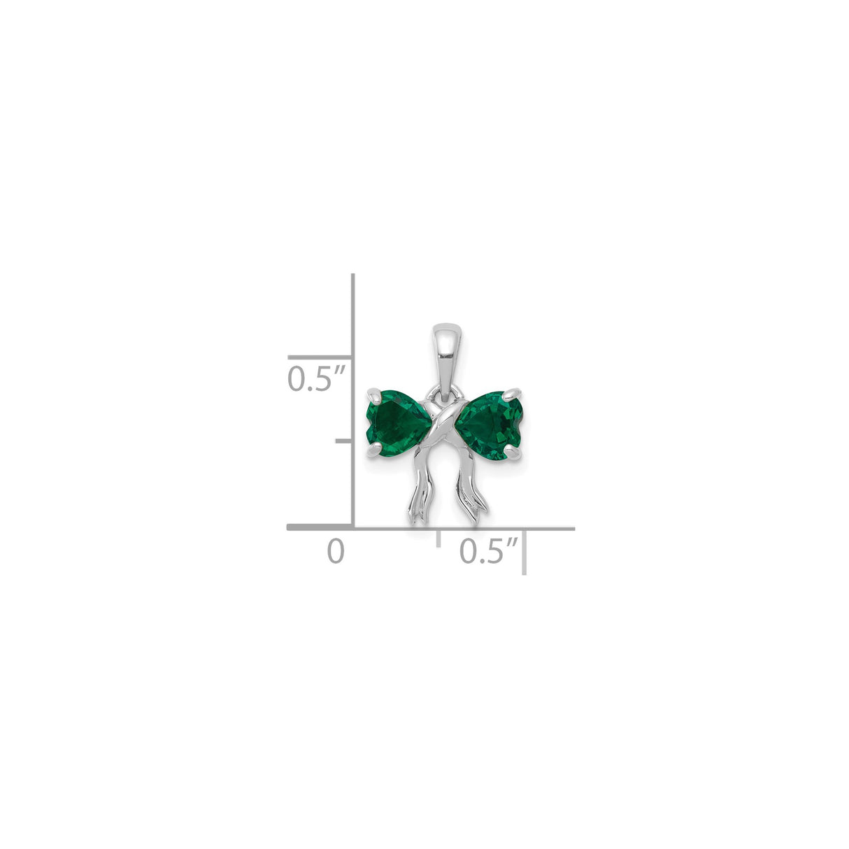 14k White Gold Pendant with Created Emerald, Double Heart Ribbon Design
