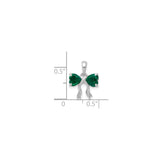 14k White Gold Pendant with Created Emerald, Double Heart Ribbon Design