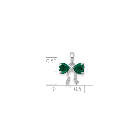 14k White Gold Pendant with Created Emerald, Double Heart Ribbon Design