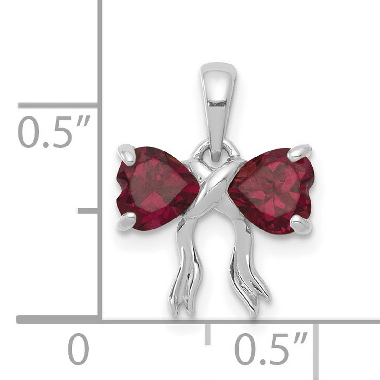 Polished Rhodolite Bow Charm Pendant in Real 14k White Gold