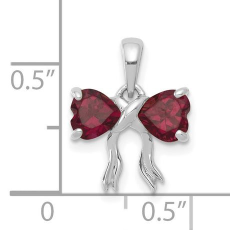 Polished Rhodolite Bow Charm Pendant in Real 14k White Gold