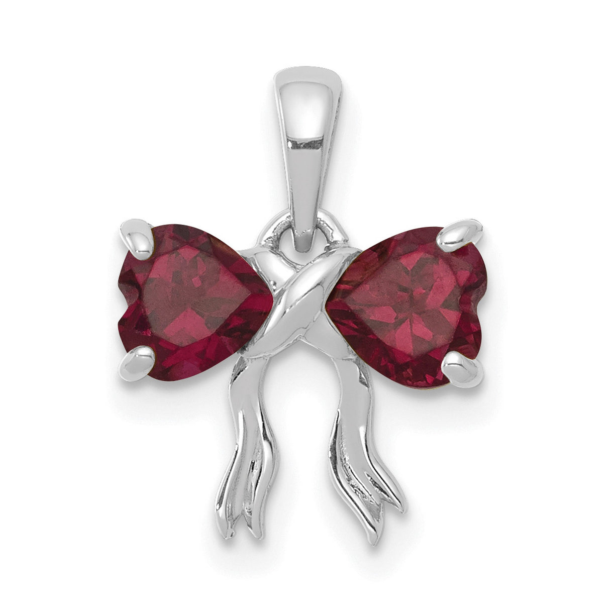 Polished Rhodolite Bow Charm Pendant in Real 14k White Gold