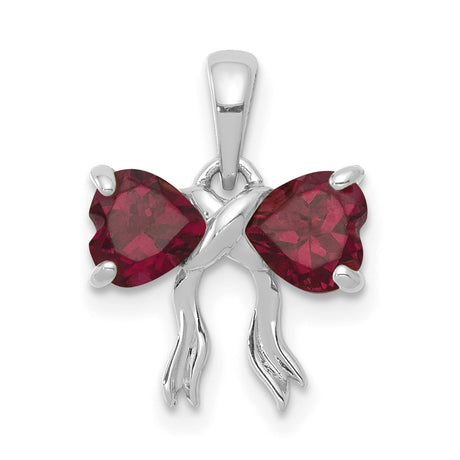 Polished Rhodolite Bow Charm Pendant in Real 14k White Gold