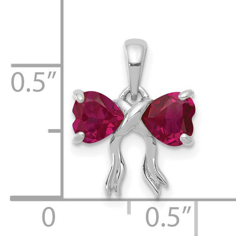 Polished Created Ruby Bow Charm Pendant in Real 14k White Gold